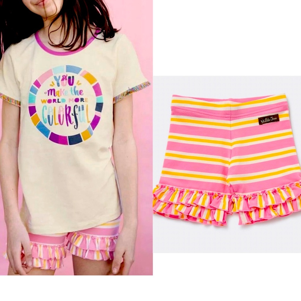 Size 2,4 New Matilda Jane Colorful World Tee + Stripe Play Shortie